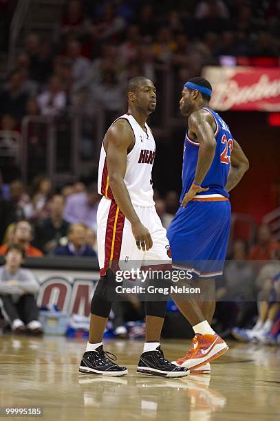 Cleveland Cavaliers LeBron James with Miami Heat Dwyane Wade during game. Cleveland, OH 2/4/2010 CREDIT: Greg Nelson