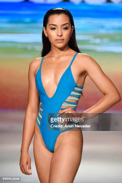 Model walks the runway for Manely K by Willfredo Gerardo at Miami Swim Week powered by Art Hearts Fashion Swim/Resort 2018/19 at Faena Forum on July...