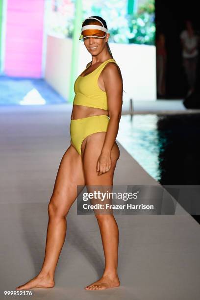 Model walks the runway for the 2018 Sports Illustrated Swimsuit show at PARAISO during Miami Swim Week at The W Hotel South Beach on July 15, 2018 in...