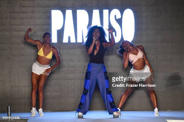 Justine Skye performs on the runway for the 2018 Sports Illustrated Swimsuit show at PARAISO during Miami Swim Week at The W Hotel South Beach on...