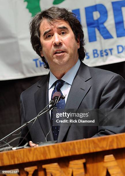 Allen Hershkowitz, Ph.D. Addresses the press during the" Music Saves Mountains" benefit concert press conference at the Ryman Auditorium on May 19,...