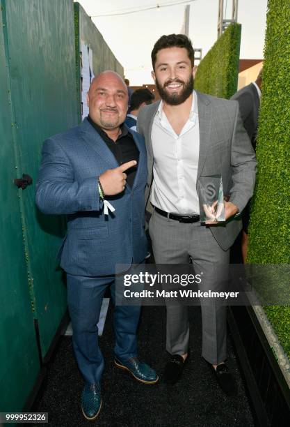 Jay Glazer and honoree Baker Mayfield attend the 33rd Annual Cedars-Sinai Sports Spectacular at The Compound on July 15, 2018 in Inglewood,...