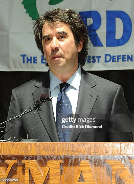 Allen Hershkowitz, Ph.D. Addresses the press during the" Music Saves Mountains" benefit concert press conference at the Ryman Auditorium on May 19,...