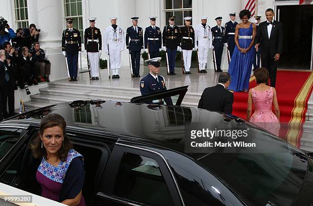 Margarita Zavala gets out of a limo as her husband Mexican President Felipe Calderon is escorted to greet U.S President Barack Obama and his wife...