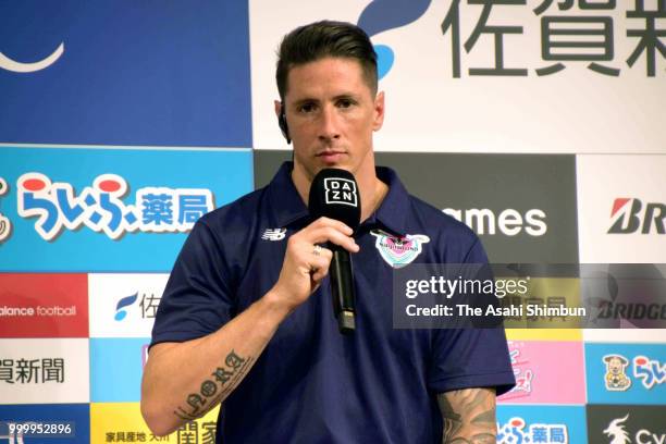 Sagan Tosu new player Fernando Torres attends a press conference on July 15, 2018 in Tokyo, Japan.