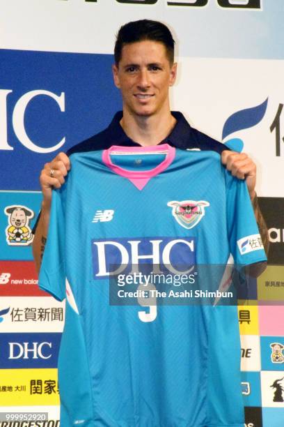 Sagan Tosu new player Fernando Torres attends a press conference on July 15, 2018 in Tokyo, Japan.
