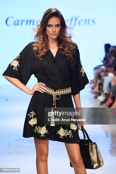 Model walks the runway for Carmen Steffens at Miami Swim Week powered by Art Hearts Fashion Swim/Resort 2018/19 at Faena Forum on July 15, 2018 in...