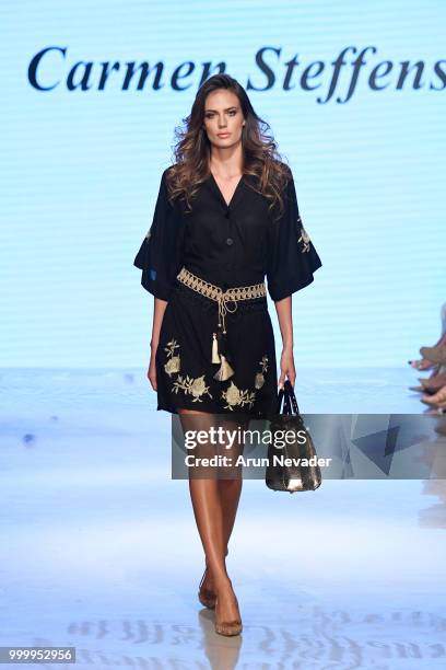 Model walks the runway for Carmen Steffens at Miami Swim Week powered by Art Hearts Fashion Swim/Resort 2018/19 at Faena Forum on July 15, 2018 in...