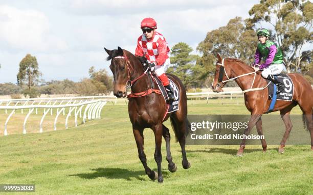 Kansas City ridden by Dean Yendall goes out for the Murtoa Big Weekend Maiden Plate at Murtoa Racecourse on July 16, 2018 in Murtoa, Australia.