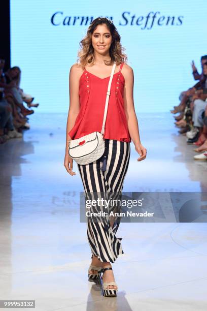 Model walks the runway for Carmen Steffens at Miami Swim Week powered by Art Hearts Fashion Swim/Resort 2018/19 at Faena Forum on July 15, 2018 in...