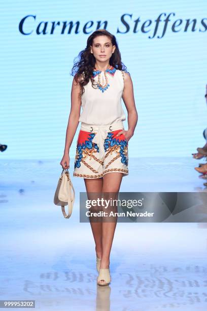 Model walks the runway for Carmen Steffens at Miami Swim Week powered by Art Hearts Fashion Swim/Resort 2018/19 at Faena Forum on July 15, 2018 in...