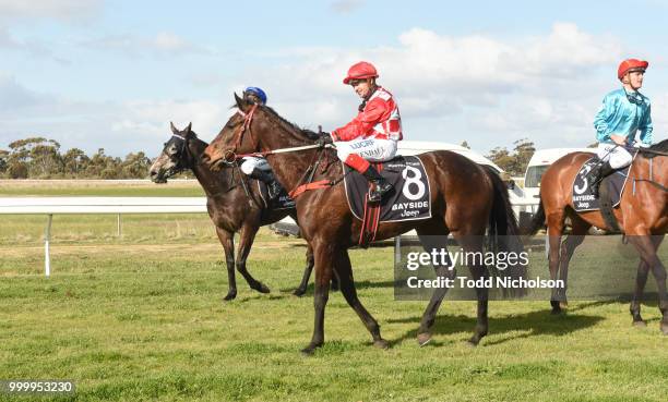 Kansas City ridden by Dean Yendall returns after the Murtoa Big Weekend Maiden Plate at Murtoa Racecourse on July 16, 2018 in Murtoa, Australia.