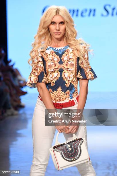 Model walks the runway for Carmen Steffens at Miami Swim Week powered by Art Hearts Fashion Swim/Resort 2018/19 at Faena Forum on July 15, 2018 in...