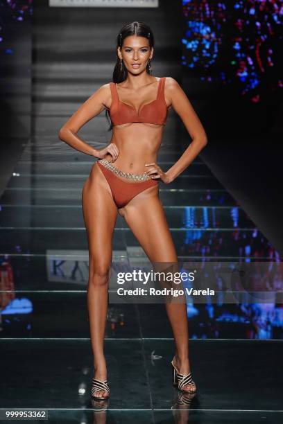 Model walks the runway for Kya Swim during the Paraiso Fasion Fair at The Paraiso Tent on July 15, 2018 in Miami Beach, Florida.