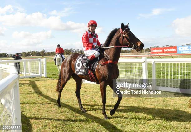 Kansas City ridden by Dean Yendall returns after the Murtoa Big Weekend Maiden Plate at Murtoa Racecourse on July 16, 2018 in Murtoa, Australia.