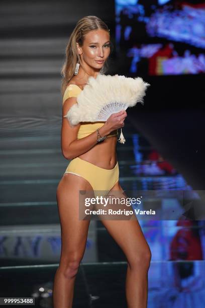 Model walks the runway for Kya Swim during the Paraiso Fasion Fair at The Paraiso Tent on July 15, 2018 in Miami Beach, Florida.