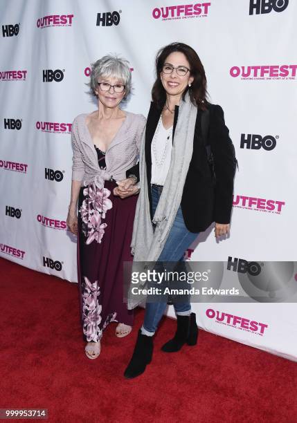 Actresses Rita Moreno and Fernanda Luisa Gordon arrive at the Outfest Documentary Competition Screening of "Every Act Of Life" at the DGA Theater on...