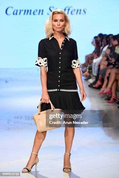 Model walks the runway for Carmen Steffens at Miami Swim Week powered by Art Hearts Fashion Swim/Resort 2018/19 at Faena Forum on July 15, 2018 in...