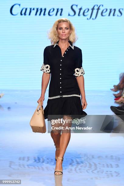 Model walks the runway for Carmen Steffens at Miami Swim Week powered by Art Hearts Fashion Swim/Resort 2018/19 at Faena Forum on July 15, 2018 in...