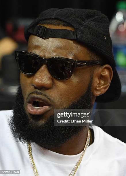 LeBron James of the Los Angeles Lakers attends a quarterfinal game of the 2018 NBA Summer League between the Lakers and the Detroit Pistons at the...