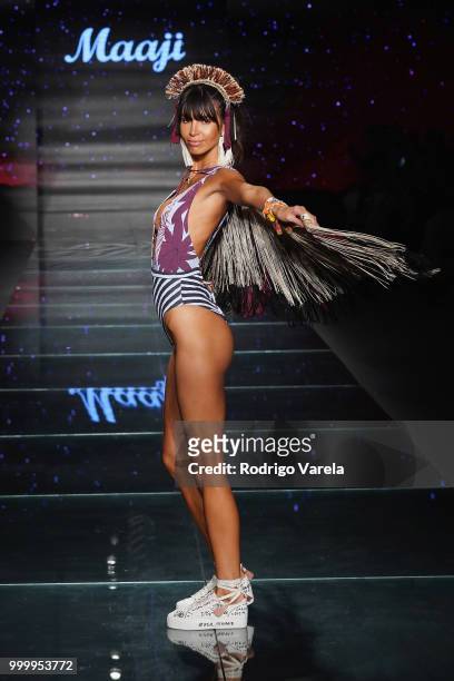 Model walks the runway for Maaji during the Paraiso Fasion Fair at The Paraiso Tent on July 15, 2018 in Miami Beach, Florida.