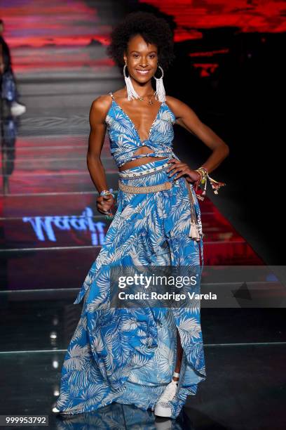 Model walks the runway for Maaji during the Paraiso Fasion Fair at The Paraiso Tent on July 15, 2018 in Miami Beach, Florida.