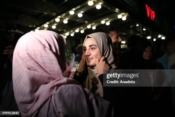 Turkish citizen Ebru Ozkan, who was arrested in Israel on June 11 at Tel Aviv's Ben Gurion Airport for alleged links to terrorist groups, is welcomed...