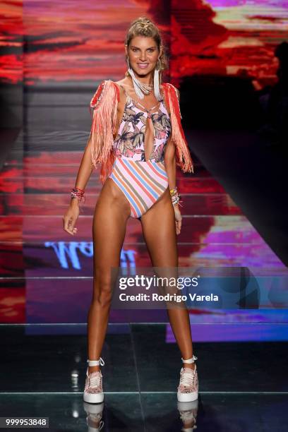 Model walks the runway for Maaji during the Paraiso Fasion Fair at The Paraiso Tent on July 15, 2018 in Miami Beach, Florida.