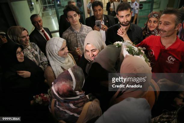 Turkish citizen Ebru Ozkan, who was arrested in Israel on June 11 at Tel Aviv's Ben Gurion Airport for alleged links to terrorist groups, is welcomed...