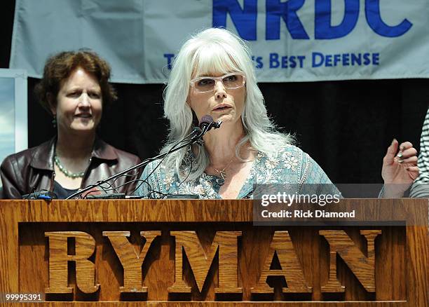 Singer/Songwriter Emmylou Harris addresses the press during the" Music Saves Mountains" benefit concert press conference at the Ryman Auditorium on...