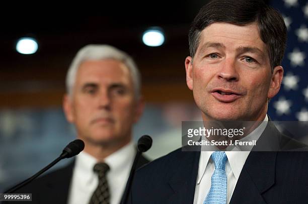 May 19: House Republican Conference Chairman Mike Pence, R-Ind., and Rep. Jeb Hensarling, R-Texas, during a news conference opposing using U.S....
