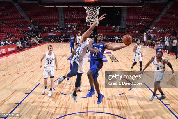 Demetrius Jackson of the Philadelphia 76ers goes to the basket against the Memphis Grizzlies during the 2018 Las Vegas Summer League on July 15, 2018...