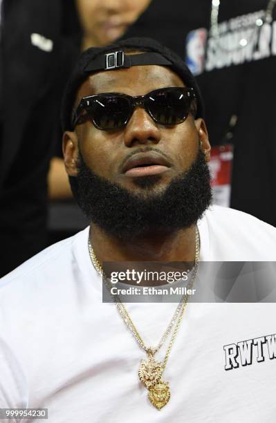 LeBron James of the Los Angeles Lakers attends a quarterfinal game of the 2018 NBA Summer League between the Lakers and the Detroit Pistons at the...