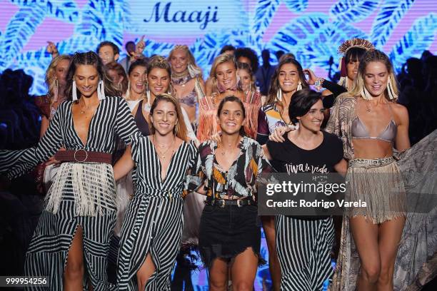 Designers Juliana Londono, Andrea Gomez, and Nani Valenzuela the runway for Maaji during the Paraiso Fasion Fair at The Paraiso Tent on July 15, 2018...