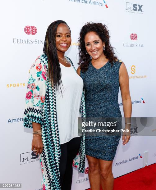 Shante Broadus and honoree Constance Schwartz Morini attend the 33rd Annual Cedars-Sinai Sports Spectacular at The Compound on July 15, 2018 in...