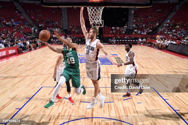 Pierria Henry of the Boston Celtics goes to the basket against the Portland Trail Blazers during the 2018 Las Vegas Summer League on July 15, 2018 at...