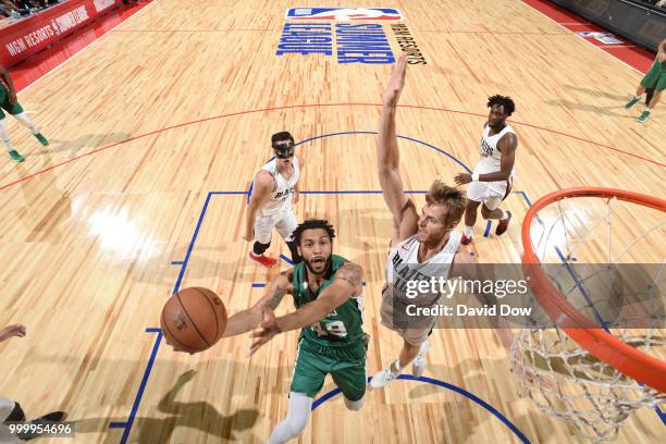 Pierria Henry of the Boston Celtics goes to the basket against the Portland Trail Blazers during the 2018 Las Vegas Summer League on July 15, 2018 at...