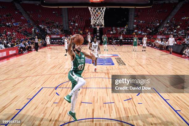 Pierria Henry of the Boston Celtics goes to the basket against the Portland Trail Blazers during the 2018 Las Vegas Summer League on July 15, 2018 at...