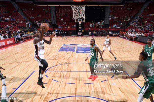 Archie Goodwin of the Portland Trail Blazers goes to the basket against the Boston Celtics during the 2018 Las Vegas Summer League on July 15, 2018...