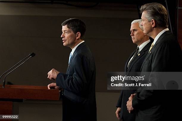 May 19: Rep. Jeb Hensarling, R-Texas, House Republican Conference Chairman Mike Pence, R-Ind., and Rep. Todd Tiahrt, R-Kan., during a news conference...