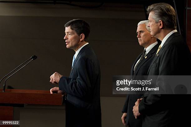May 19: Rep. Jeb Hensarling, R-Texas, House Republican Conference Chairman Mike Pence, R-Ind., and Rep. Todd Tiahrt, R-Kan., during a news conference...