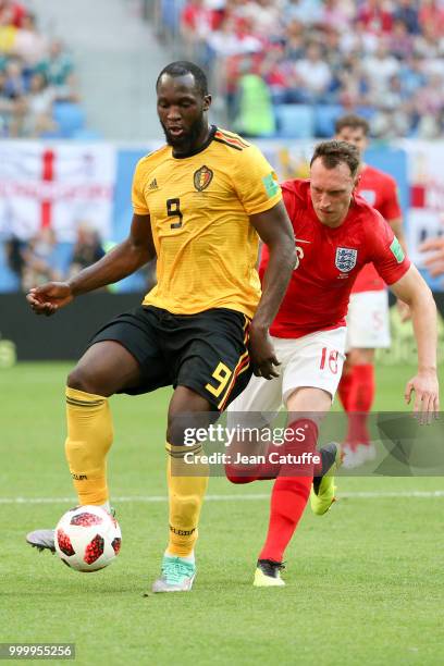 Romelu Lukaku of Belgium, Phil Jones of England during the 2018 FIFA World Cup Russia 3rd Place Playoff match between Belgium and England at Saint...