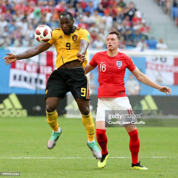 Romelu Lukaku of Belgium, Phil Jones of England during the 2018 FIFA World Cup Russia 3rd Place Playoff match between Belgium and England at Saint...
