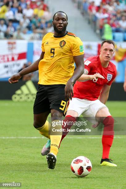 Romelu Lukaku of Belgium, Phil Jones of England during the 2018 FIFA World Cup Russia 3rd Place Playoff match between Belgium and England at Saint...