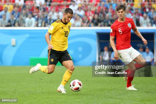 Eden Hazard of Belgium, John Stones of England during the 2018 FIFA World Cup Russia 3rd Place Playoff match between Belgium and England at Saint...