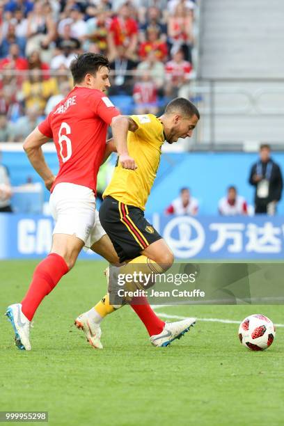 Harry Maguire of England, Eden Hazard of Belgium during the 2018 FIFA World Cup Russia 3rd Place Playoff match between Belgium and England at Saint...