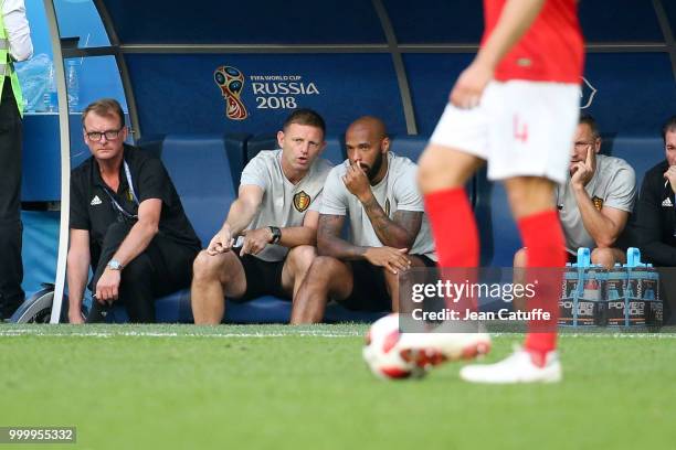 Assistant coaches of Belgium Graeme Jones and Thierry Henry during the 2018 FIFA World Cup Russia 3rd Place Playoff match between Belgium and England...