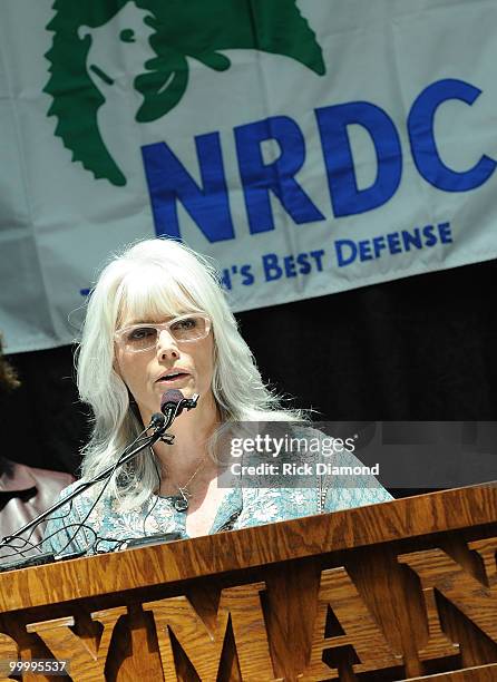 Singer/Songwriter Emmylou Harris addresses the press during the" Music Saves Mountains" benefit concert press conference at the Ryman Auditorium on...