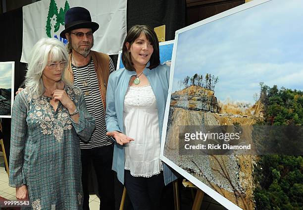 Singers/Songwriters Emmylou Harris, Big Kenny Alphin and Kathy Mattea during the "Music Saves Mountains" benefit concert press conference at the...