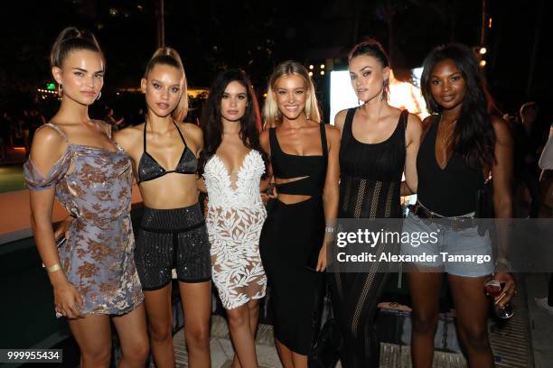 Robin Holzken, Vita Sidorkina, Anne de Paula, Georgia Gibbs, Myla Dalbesio and Jasmyn Wilkins attend the 2018 Sports Illustrated Swimsuit party at...